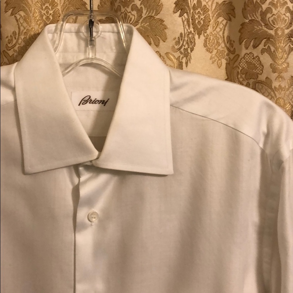 White Subtle-Herringbone Brioni Dress Shirt